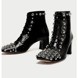 ZARA Leather High Heel Boots With Studs 🌈🖤